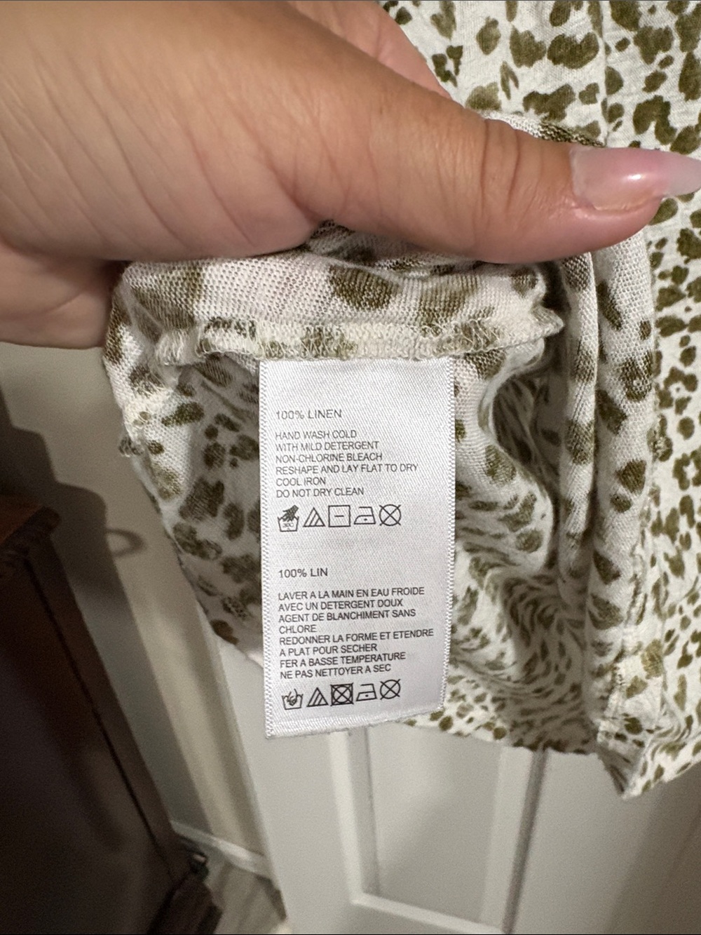 Tommy Bahama Olive and Cream Leopard Print Short Sleeve Top - Picture 3 of 3